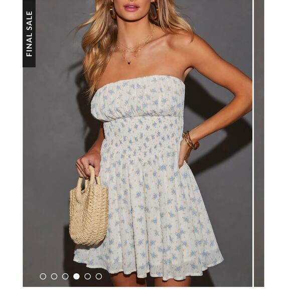 NWT! VICI Ditsy Floral Coquette Strapless Tie-Back Mini Dress Size Small - Picture 7 of 8